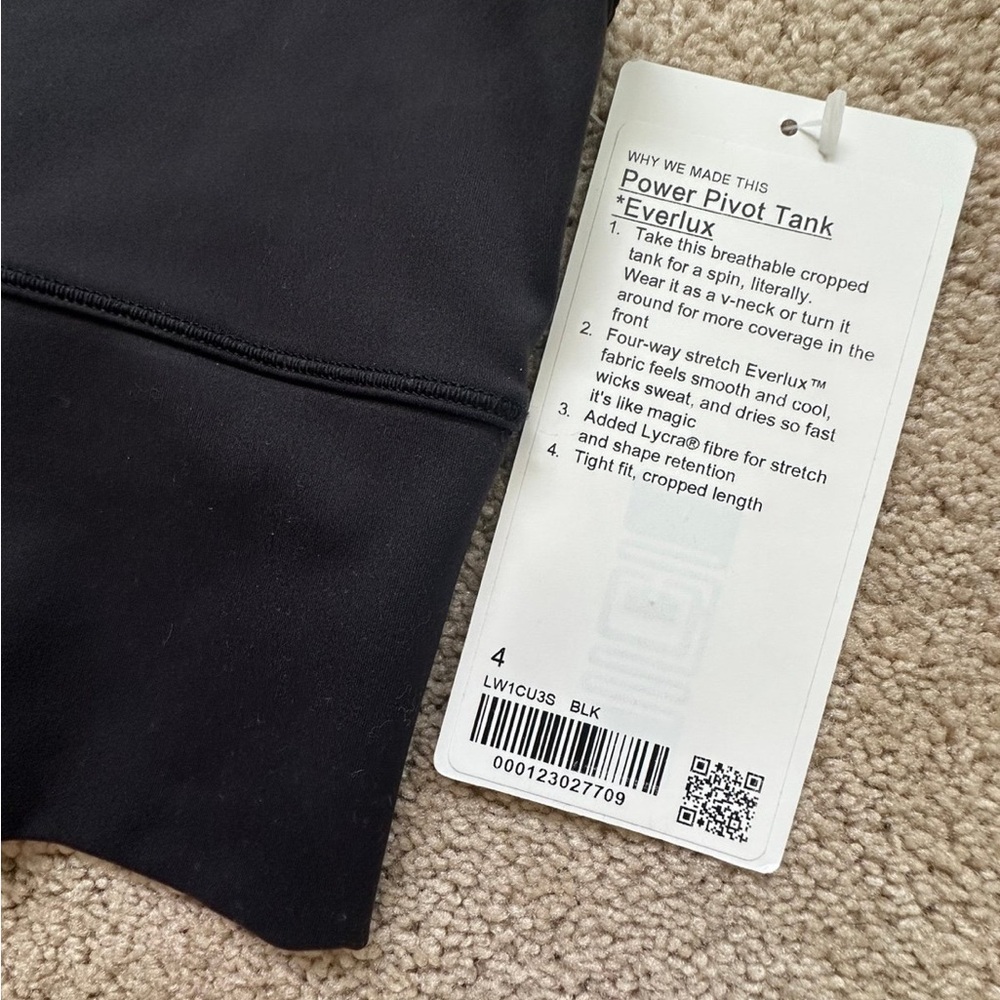 Lululemon Power Pivot Tank NWT Size 4 Black - Picture 2 of 5